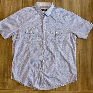 Johnston & Murphy Men’s Blue Geometric Short Sleeve Button Down Shirt